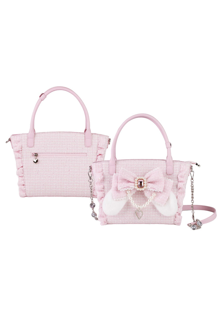 Sweet Ruffle Bowknot Zipper Pearl Chain Japanese Lolita Handbag 4 Colors - Product - 3