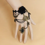 Black Retro Rose Flower Spider Lace Gemstone Female Punk Lolita Ring Bracelet - Product - 2