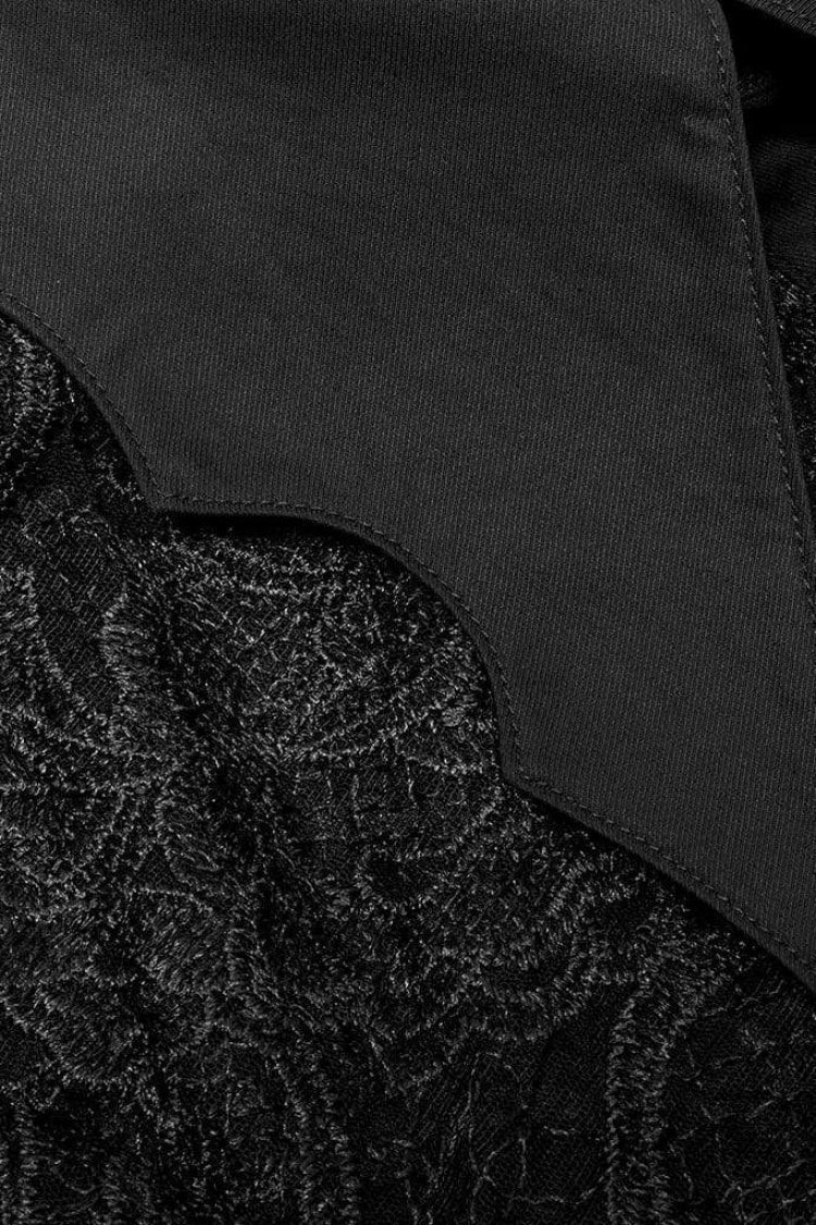 Black Lapel Collar Long Puff Sleeves Hollow Embroidery Womens Gothic Blouse - Product - 8
