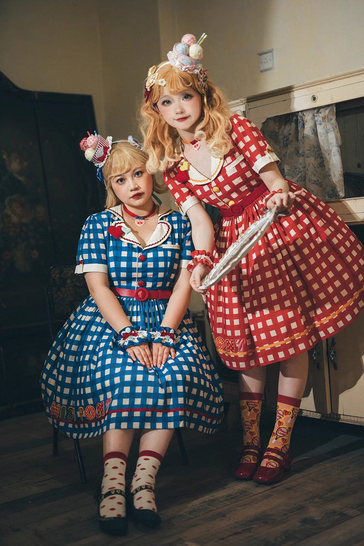Sweetheart Cat Short Sleeves Print Embroidery Sweet Lolita Dress 3 Colors - Product - 3