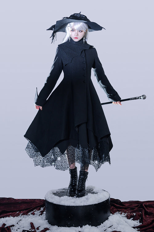 Black Icebreaker Irregular Hem Woolen Ouji Lolita Coat - Product - 2