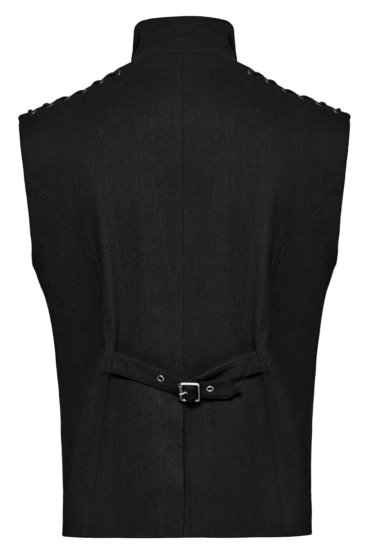 Black Stand Collar Stitching Slim Men's Punk Vest - Product - 7