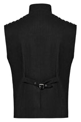 Black Stand Collar Stitching Slim Men's Punk Vest - Product - 7