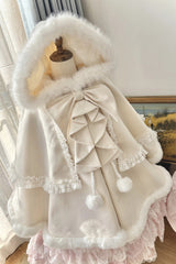 [Velvet Butterfly] Ruffle Bowknot Lace Hooded Sweet Lolita Dress Cloak Coat 4 Colors - Product - 7