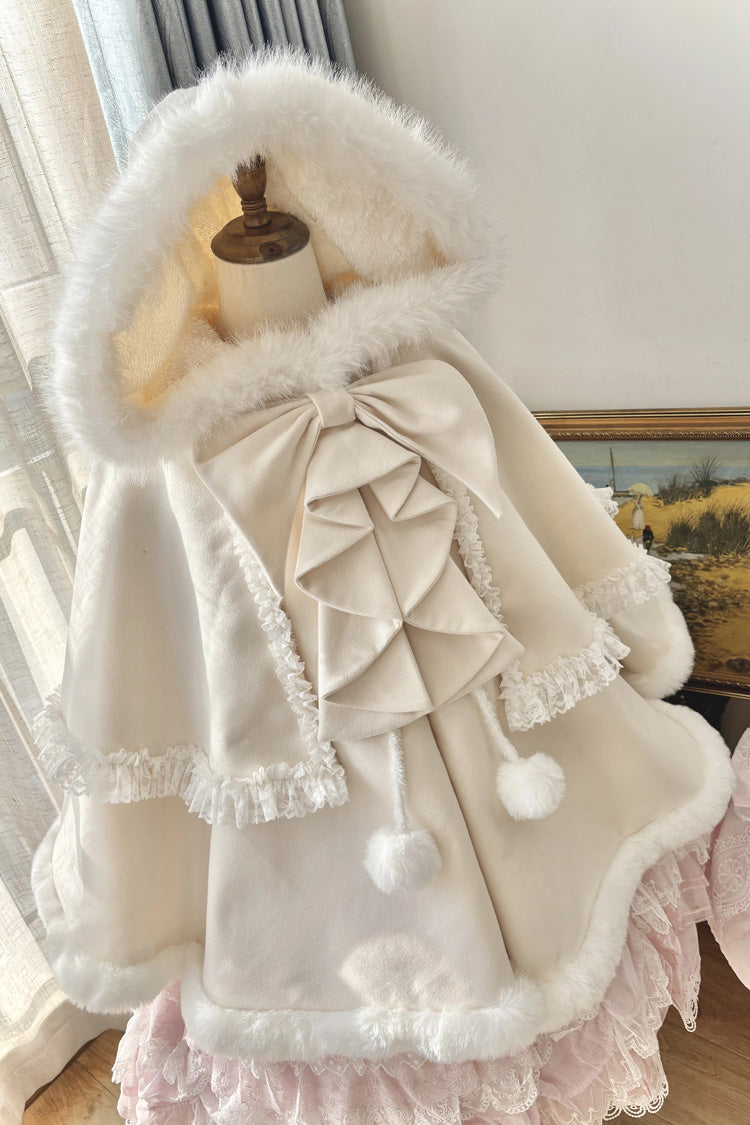 [Velvet Butterfly] Ruffle Bowknot Lace Hooded Sweet Lolita Dress Cloak Coat 4 Colors - Product - 7