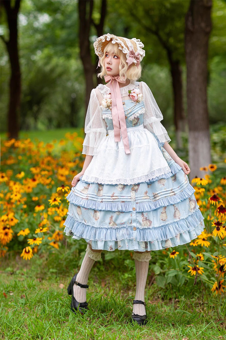 Miss Rabbit Dance Print Multi-layer Ruffle Sweet Elegant Lolita Jsk Dress 4 Colors - Product - 2