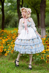 Miss Rabbit Dance Print Multi-layer Ruffle Sweet Elegant Lolita Jsk Dress 4 Colors - Product - 2