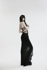 Black Off Shoulder Lace Lace-Up Slim Studded Buckled Women's Gothic Corset - Product - 8