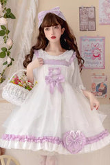 White/Purple Song of Mist and Gauze Ruffle Bowknot Sweet Lolita Dress - Product - 2