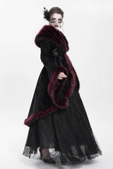 Red Long Sleeves Floral Embroidery Women's Gothic Fluffy Coat - Product - 8