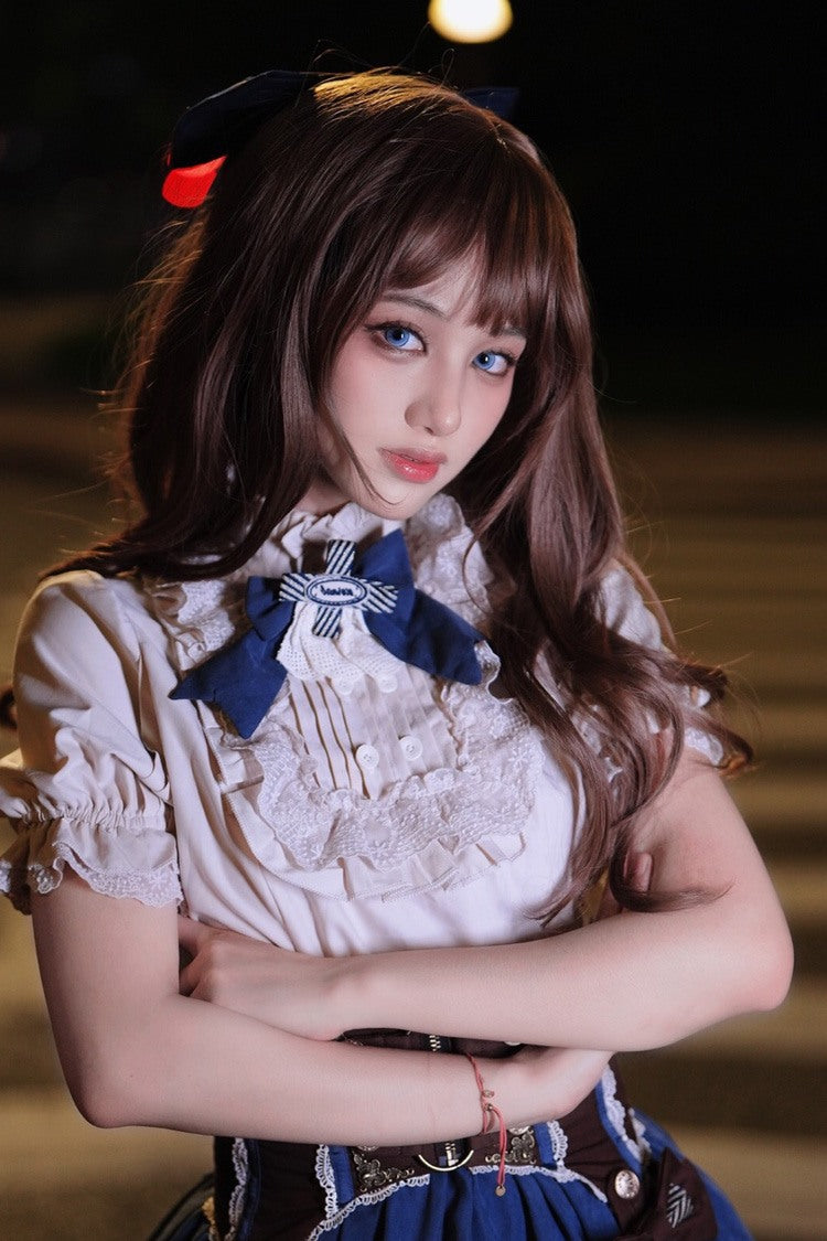 Peach Linen Japanese JK Style Wavy Curly Sweet Lolita Wig - Product - 5