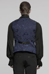 Black/Blue Lapel V-neck Sleeveless Jacquard Buckle Men's Gothic Vest - Product - 3