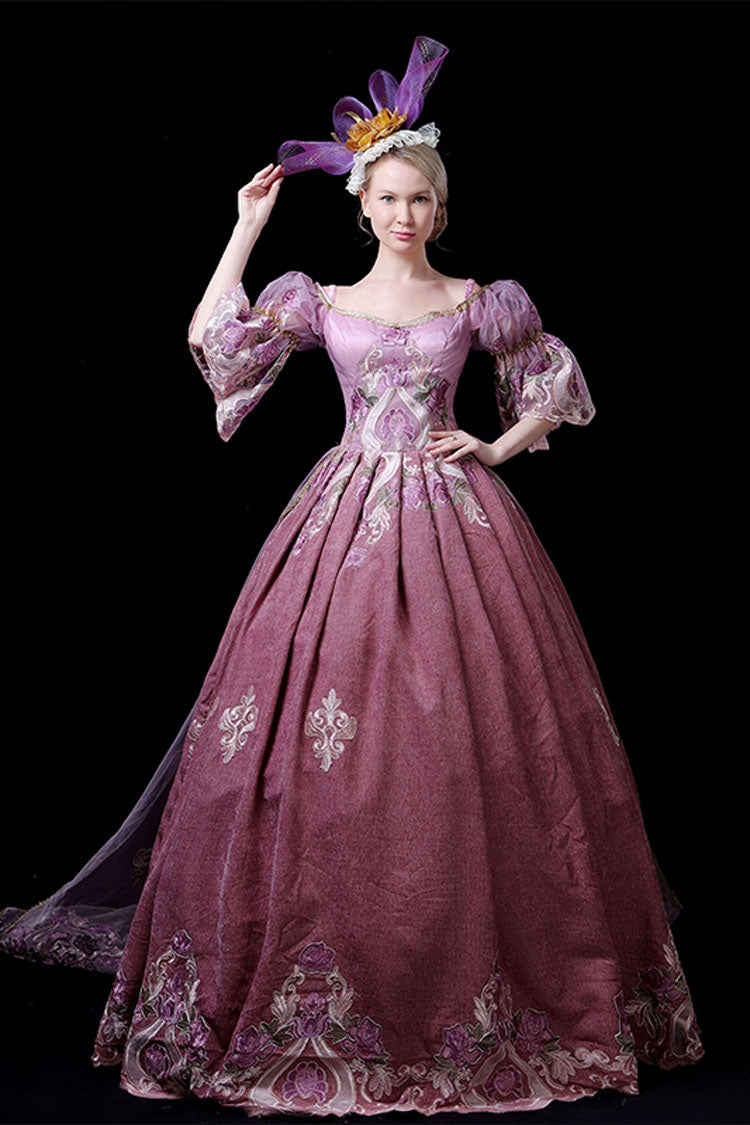 Half Sleeves High Waisted Hollow Embroidery Print Victorian Lolita Prom Dress - Product - 4