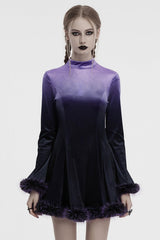 Black/Purple Long Sleeves Gradient Women's Gothic Dress - Black/Purple - 1