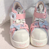 Sweet Bear Paw Print Bowknot Lolita Ankle Boots 2 Colors - White/Pink - 1