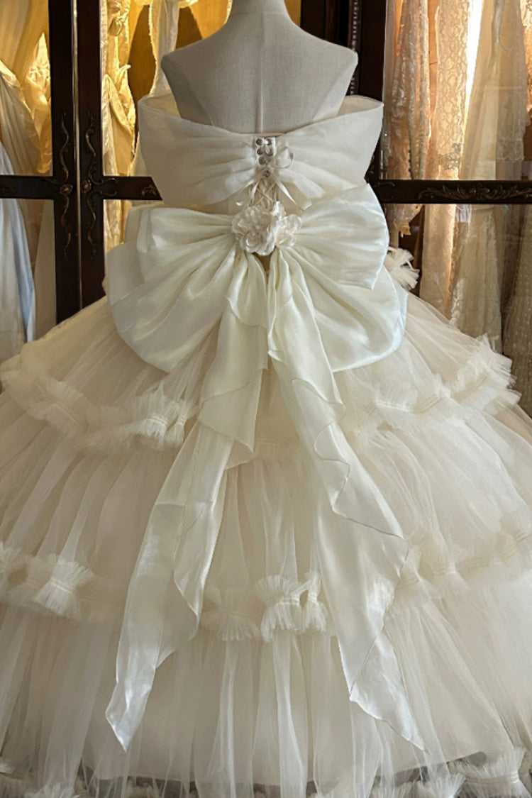 White [Pure White Oath] Sleeveless Multi-Layered Ruffled Hanayome Lace Sweet Elegant Princess Lolita Dress - Product - 3
