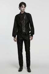 Black Long Sleeves V Collar Floral Embroidery Men's Gothic Vest - Product - 4