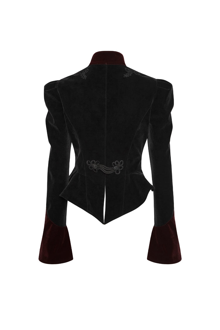 Black 3D Floral Decoration Stand Collar Long Sleeves Womens Gothic Jacket - Product - 7