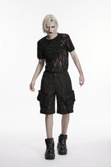 Black Buckled Men's Punk Cool Shorts with Big Pockets - Product - 8
