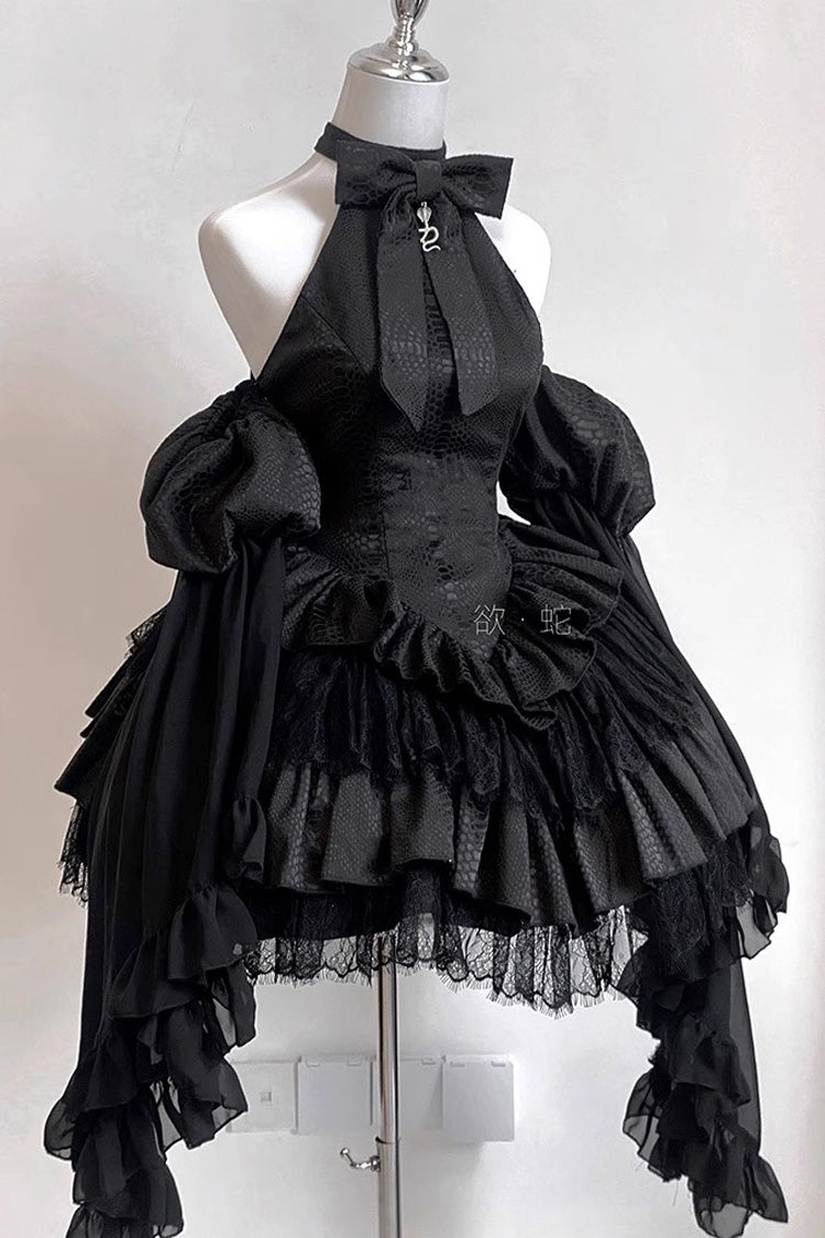 Desire Snake Halterneck Multi-layer Ruffle Lace Gothic Lolita Dress 2 Colors - Black - 1