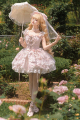 Pink [Anna’s Ball] Square Collar Ruffled Hanayome Bow Lace Sweet Princess Ballet Lolita Jsk Dress - Product - 8