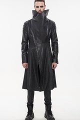 Black Gray Punk Exaggerated Large Collar Design Thick Rope Decoration Handsome Slim Men's Long Coat - Product - 3