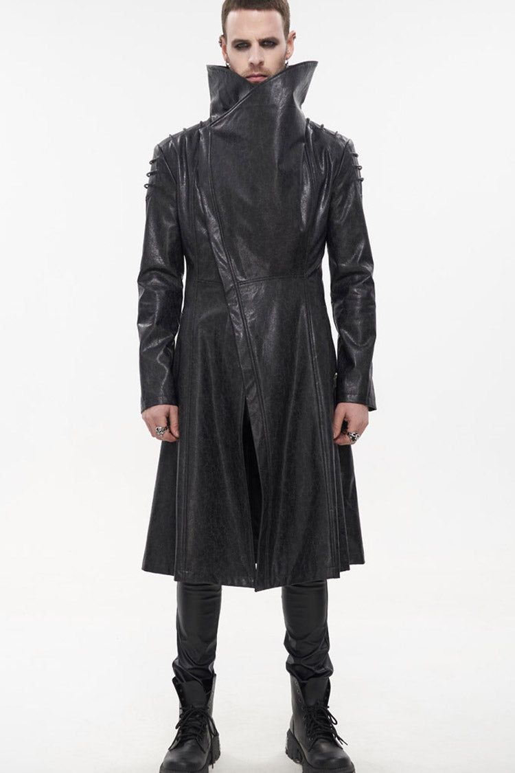 Black Gray Punk Exaggerated Large Collar Design Thick Rope Decoration Handsome Slim Men's Long Coat - Product - 3