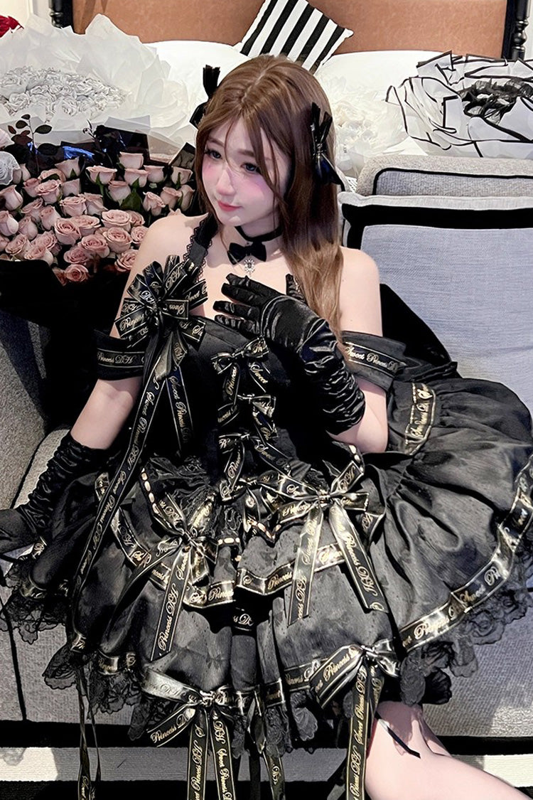 Black [Young Lady] Halterneck Sleeveless Multi-Layered Ruffle Bowknot Elegant Princess Gothic Lolita Dress - Product - 12