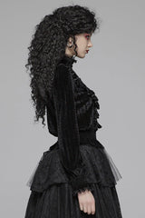 Black Stand Collar Long Sleeves Embroidery Floral Lace Women's Gothic Tops - Product - 2