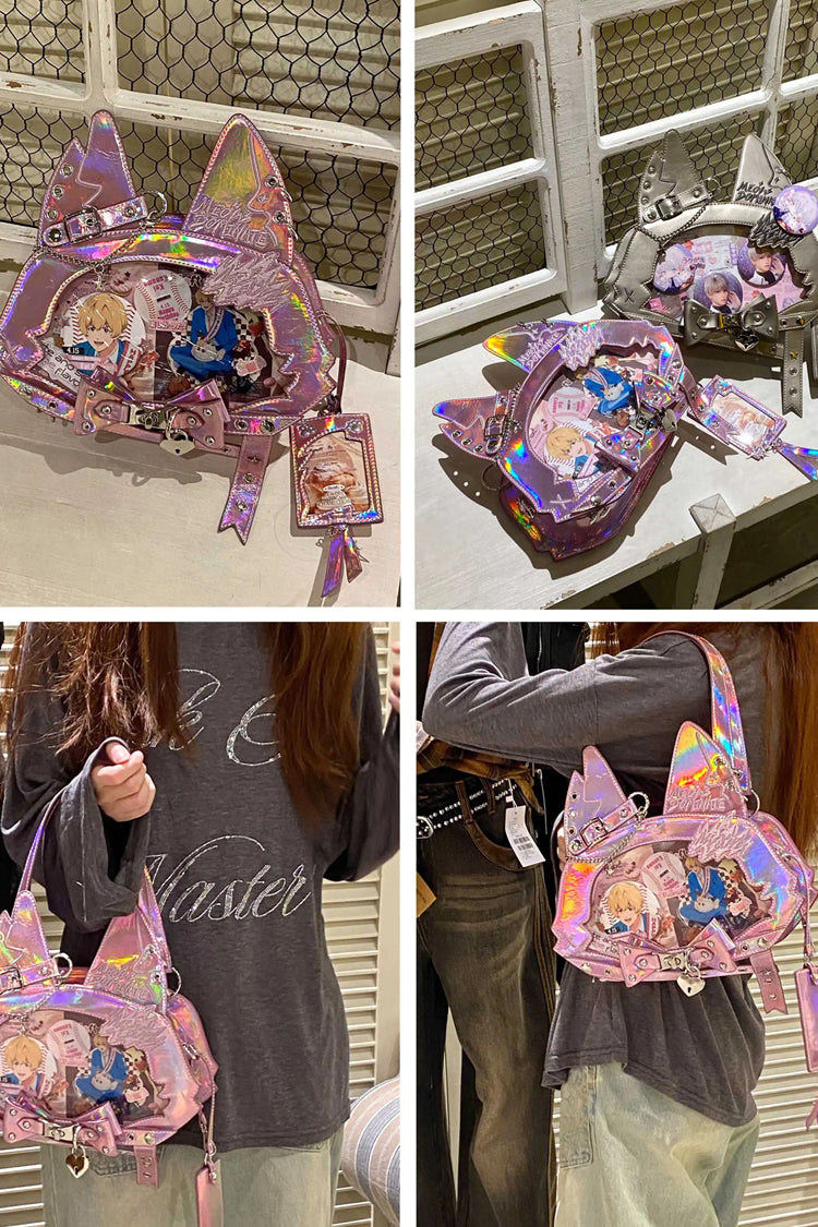 Domineering Cat [Cat Ears] Print Bowknot Gothic Lolita Crossbody Bag 9 Colors - Product - 6