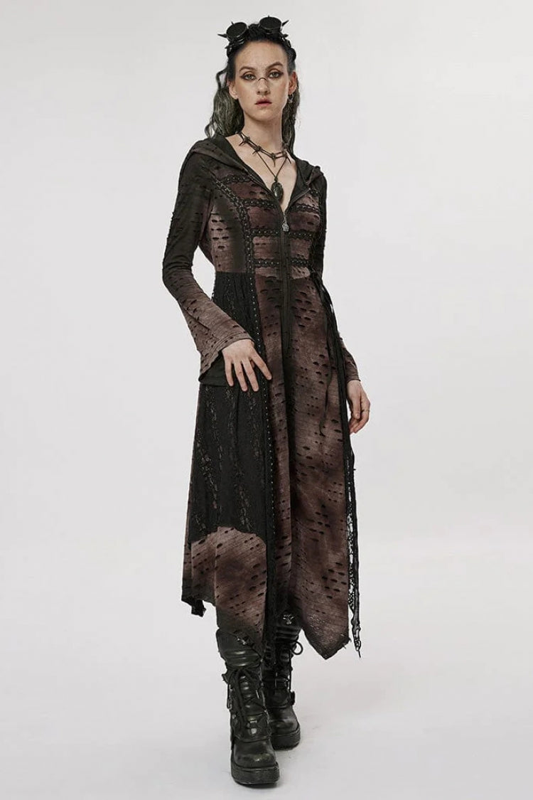 Lace Mesh Irregular Hem Hooded Womens Gothic Coat 2 Colors - Product - 8