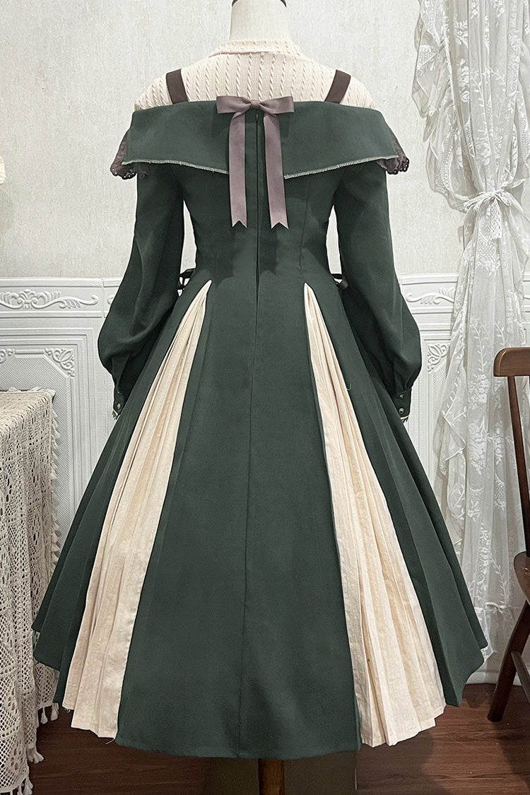 Dark Green Long Sleeves Ruffle Embroidery Bowknot Gothic Princess Lolita Dress - Product - 11