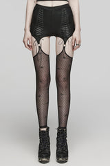Black Lace-Up Ring Sheer Women's Steampunk Leggings - Black - 1