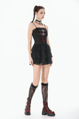 Black/Red Sleeveless Multi-Layered Lace Lace-Up Women's Grunge Cake Slip Dress Graduation Dress - Product - 8