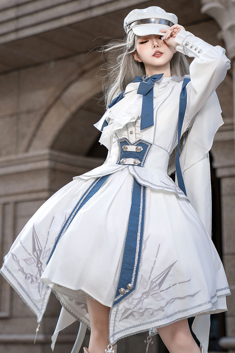 White/Blue [Star Knight] Print Punk Military Princess Handsome Ouji Lolita Skirt - Product - 4