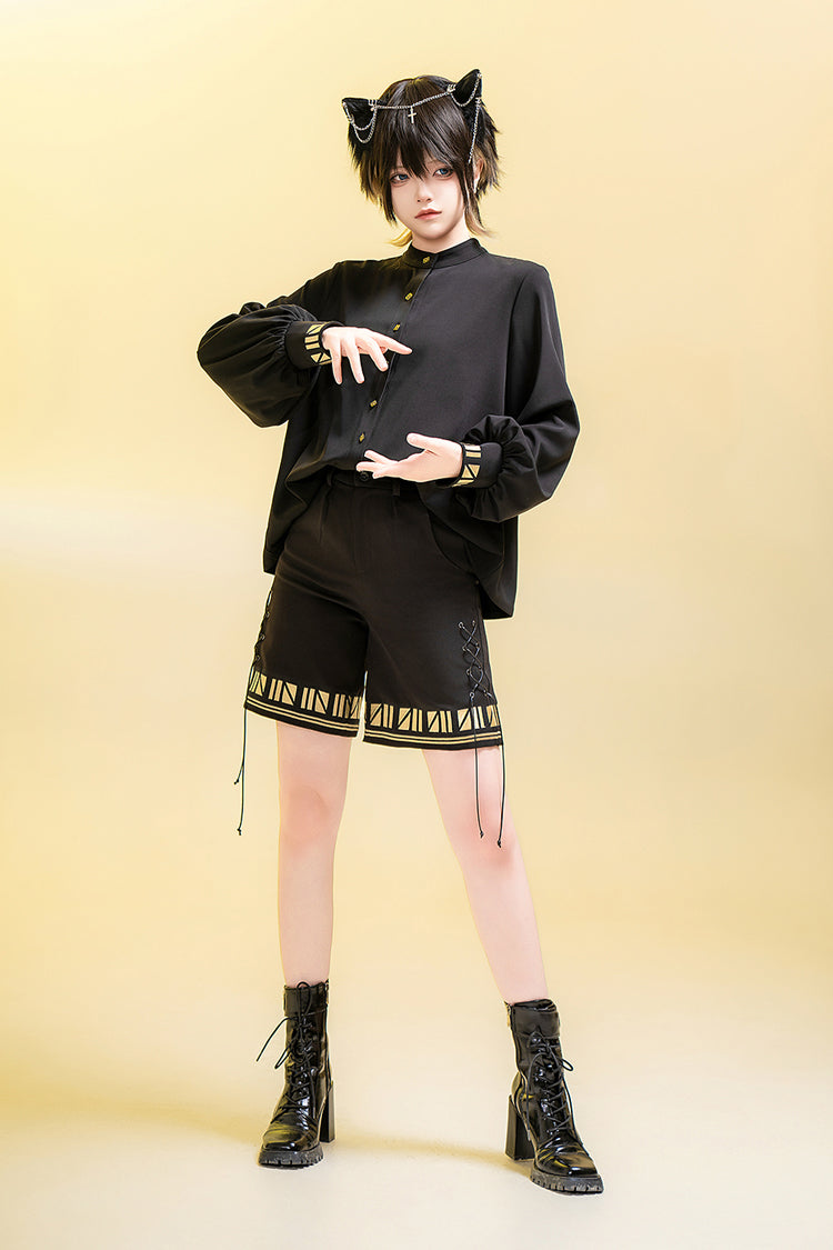 Black [Black Cat] Long Sleeves Print Embroidery Ouji Gothic Prince Handsome Lolita Blouse - Product - 6