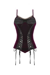 Burgundy Ribbon Bow Lace-Up Women's Gothic Velet Cami Corset Top - Product - 3