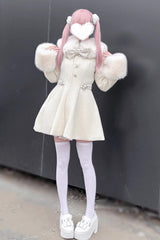 [Velvet Star Dream] Long Sleeves Bow Sweet Jirai Kei Japanese Overcoat 2 Colors - Product - 6