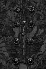 Black Fuax Fur Collar Long Sleeves Jacquard Zipper Men's Gothic Coat - Product - 6