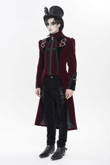 Red Stand Collar Long Sleeves Embroidered Color-Blocked Buckled Zippered Men's Gothic Palace Jacket - Product - 3