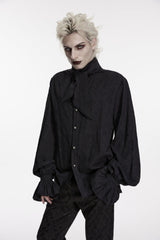 Black Stand Collar Long Puff Sleeves Jacquard Detachable Tie Men's Gorgeous Shirt - Product - 7