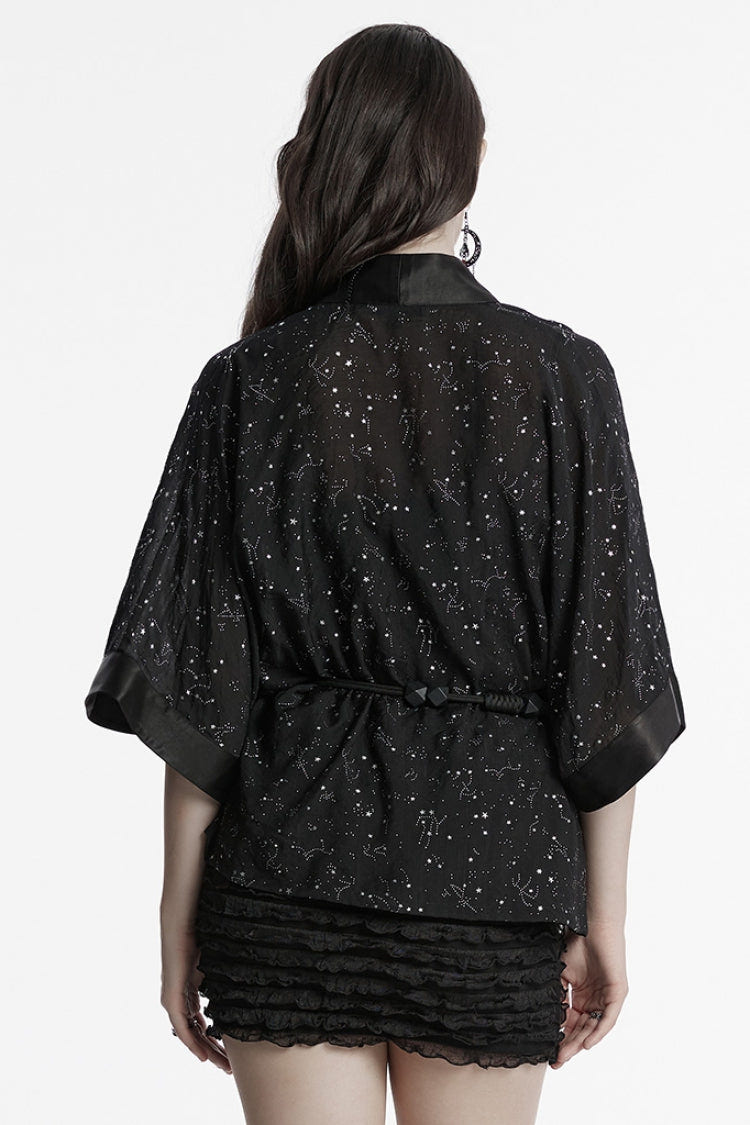 Black Half Sleeves Star Hollow Lace-Up Women's Gothic Coat - Product - 3