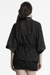 Black Half Sleeves Star Hollow Lace-Up Women's Gothic Coat - Product - 3