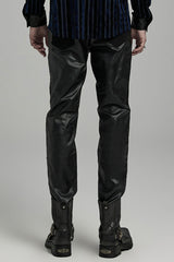 Black Faux Leather Stitching Zipper Men's Punk Pants - Product - 3