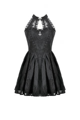 Black Off Shoulder Halterneck Sleeveless Lace Women's Gothic Short Dress - Product - 3