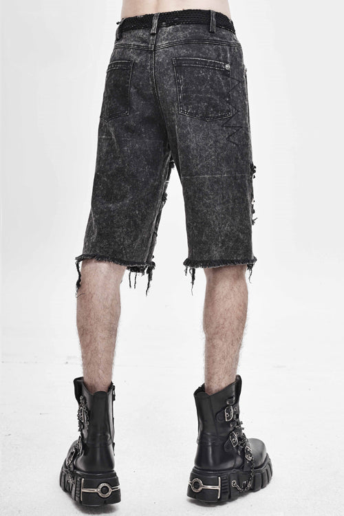 Black Decadence Punk Rock Nailed Ragged Shorts Mens Pants - Product - 4