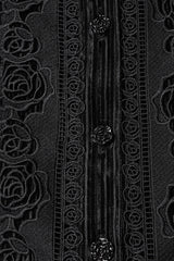 Black Stand Collar Long Puff Sleeves Floral Embroidered Lace-Up Women's Gothic Blouse - Product - 6