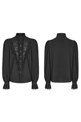 Black Stand Collar Ruffle Webbing Embellishment Mens Gothic Blouse - Product - 5