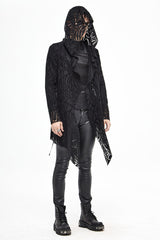 Black V Neck Long Sleeve Sharp Corner Hem Broken Holes Men's Punk Coat - Product - 3