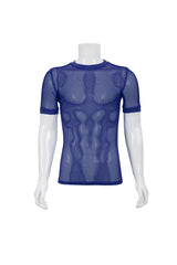 Blue Crew Neck Diamond-Shaped Net Short Sleeve Men's Gothic T-Shirt - Product - 5